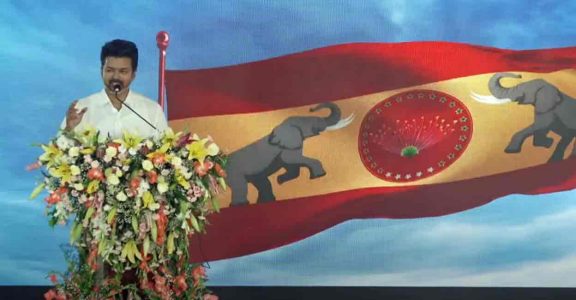 Tamil actor Vijay unveils new party flag with vaagai flower as motif ...