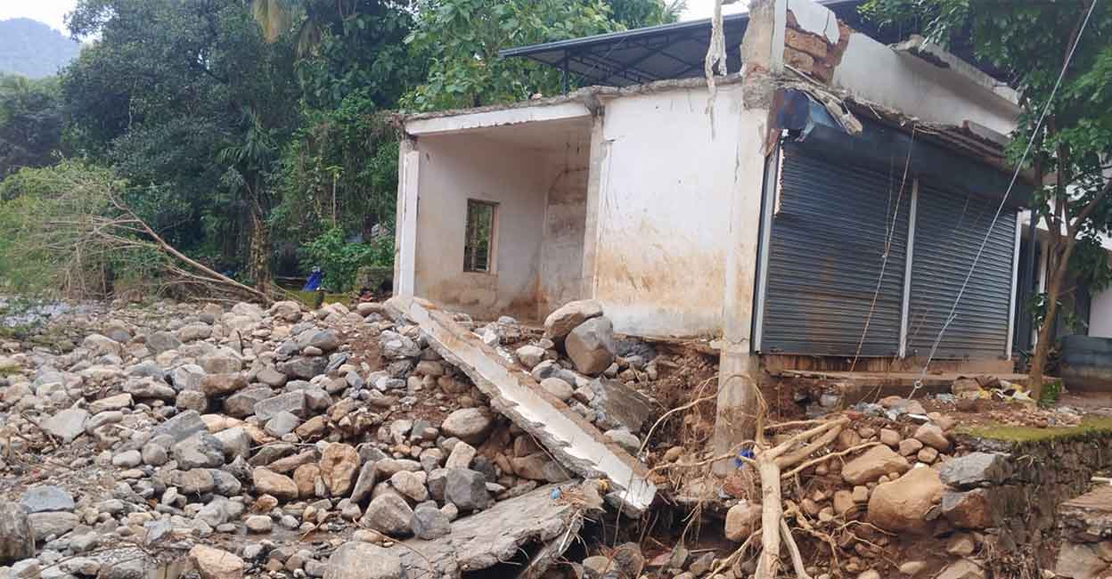 Only a portion of the Vilangad Tribal Co-operative Society remains as the landslide washed away 3.5 cents of its property. Photo: Special arrangement