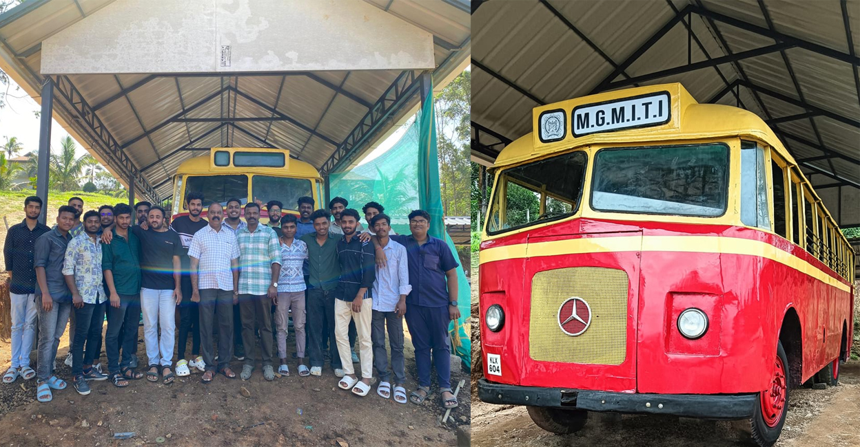 The students of Mechanical wing of MGM ITI, The 1962 model Mercedes Benz bus. Photo: Special Arrangement