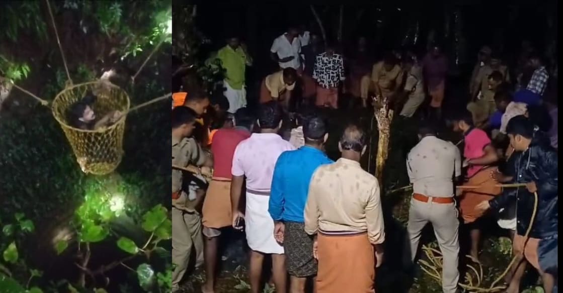After more than an hour, Fire and Rescue personnel from Kanhangad, 25km away, pulled Sunil Kumar out, alive and unhurt. Photo: Special Arrangement