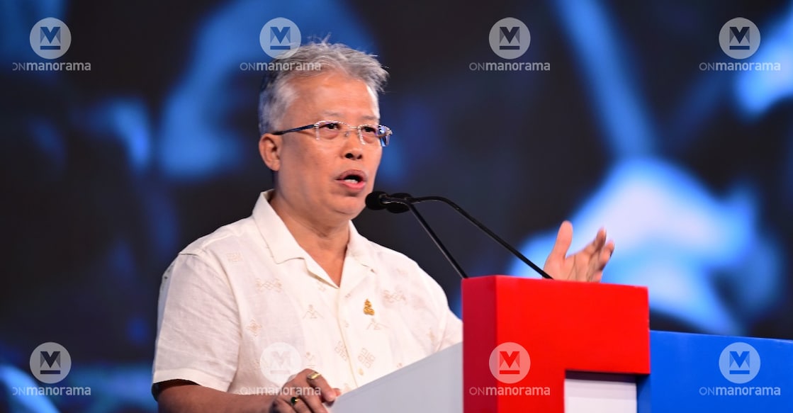 Akoijam speaking on the 'Elusive Solution in Manipur' at the Manorama Conclave in Thiruvananthapuram. Photo: Manorama