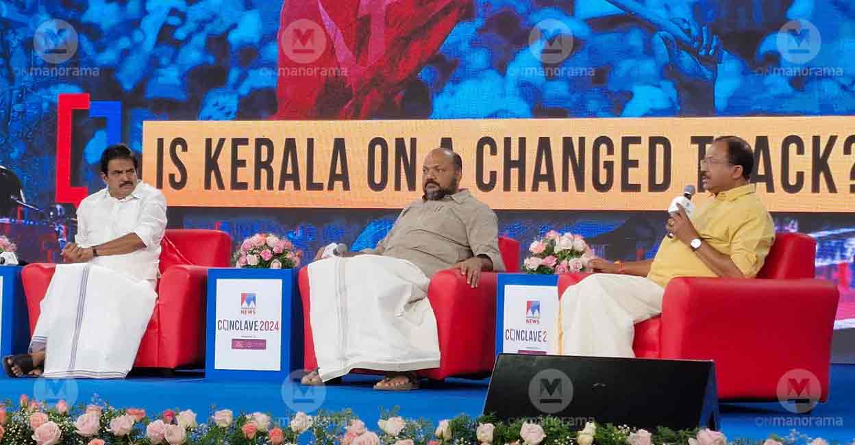 venugopal-rajeeve-muraleedharan KC Venugopal, P Rajeeve, V Muraleedharan at Manorama News Conclave 2024. Photo: Manorama