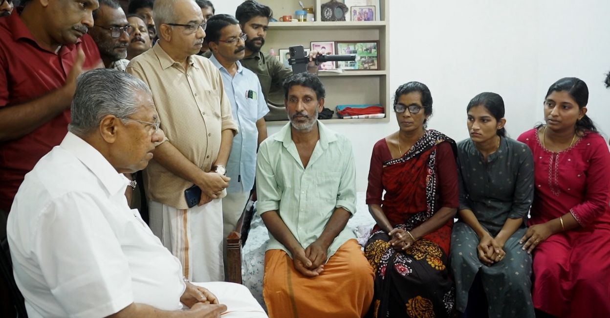 Chief Minister Pinarayi Vijayan during his visit to Arjun's house in Kozhikode. Photo: Special Arrangement