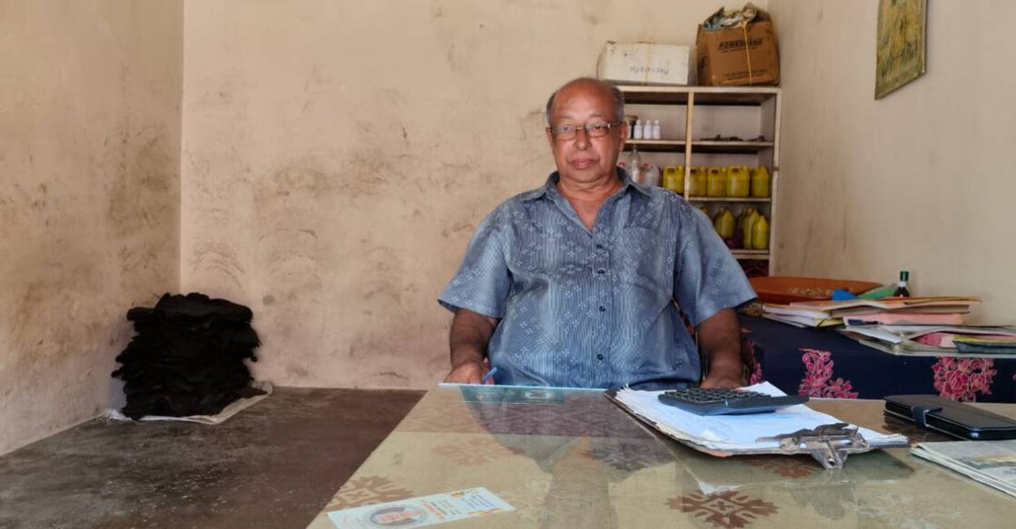 C D Thomas in his rubber store at Amboori. Photo: Onmanorama
