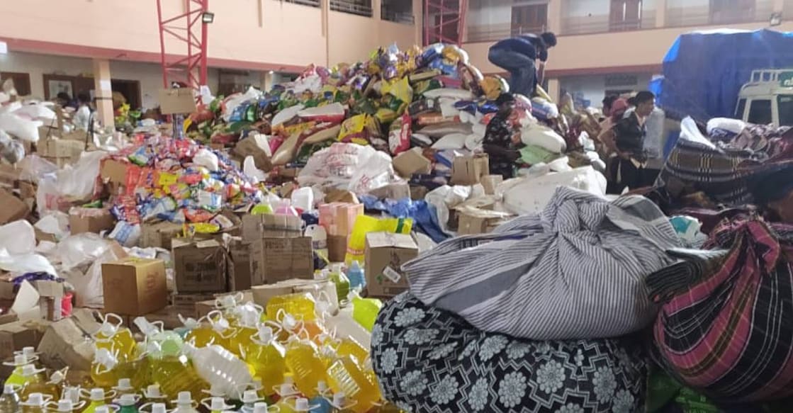 The centralised relief material collection centre at St Joseph's Convent School, Kalpetta. Photo: Special Arrangement