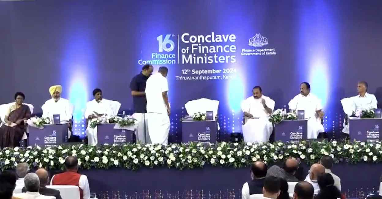 From the Conclave of Finance Ministers held in Thiruvananthapuram on Thursday. Photo: Screenshot/Facebook@KNBalagopalCPIM
