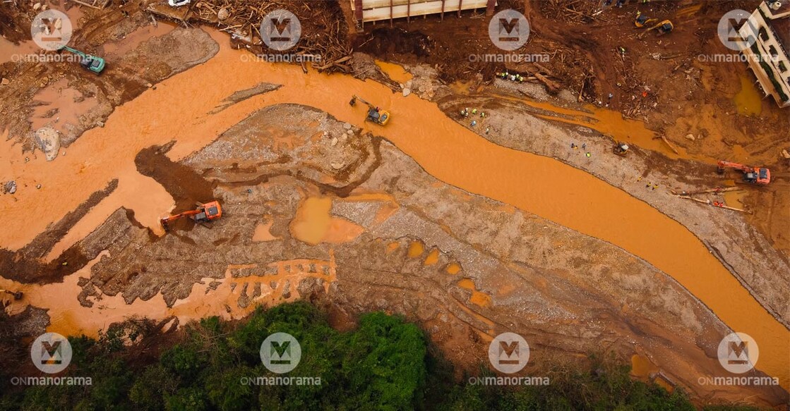 An aerial view of the devastating landslide that recently hit Wayanad. Photo: Manorama. 