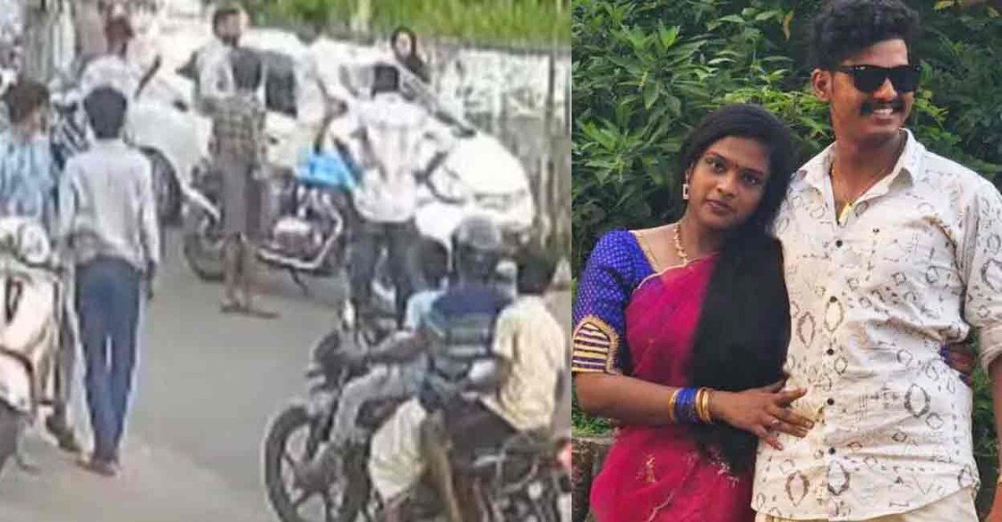 Local residents capture the car involved in the accident; Sreekuty and Ajmal. Photo: Manorama
