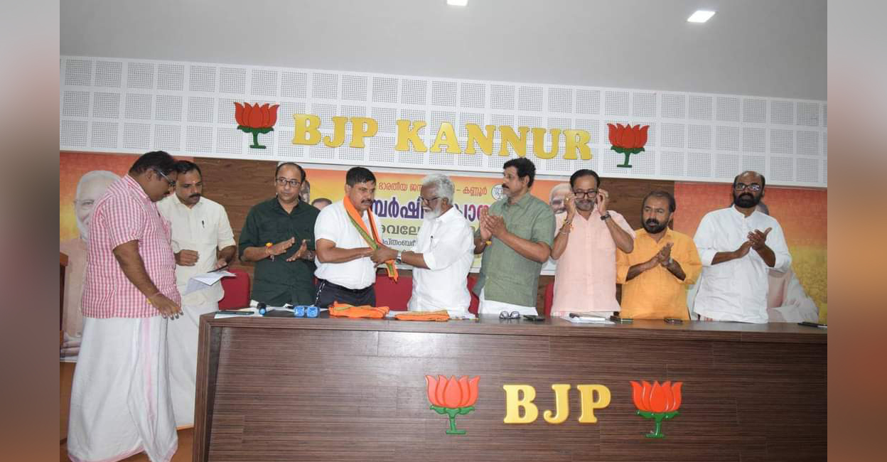 Sukumaran was welcomed into the party by BJP's National Executive Committee member Kummanam Rajasekharan at a function held at the party's district office in Kannur. Photo: Special Arrangement.