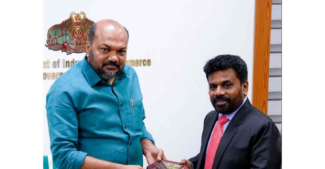 Kerala Industries Minister P Rajeeve with Sri Lankan President Anura Kumara Dissanayake. Photo: Facebook/P Rajeeve