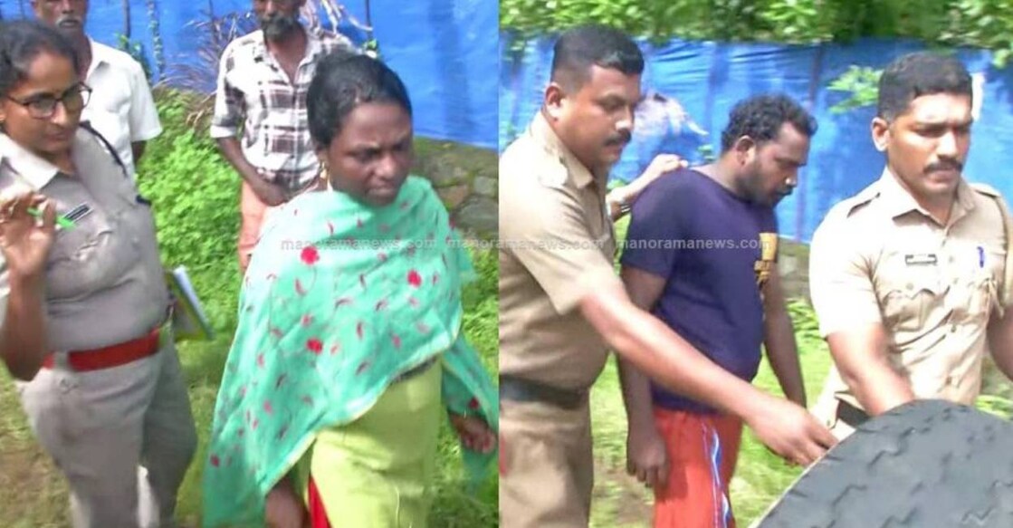 Police take Asha and Ratheesh for evidence collection. Photo: Manorama News