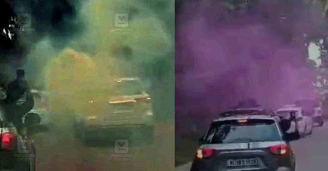 Coloured smoke emitted from the vehicle lowers the visibility of other vehicles. Photo: Screengrab/Facebook