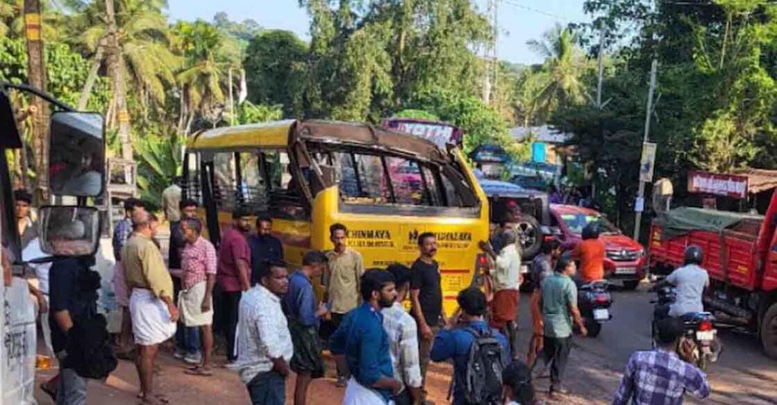 School bus that met with the accident. Photo: Manorama