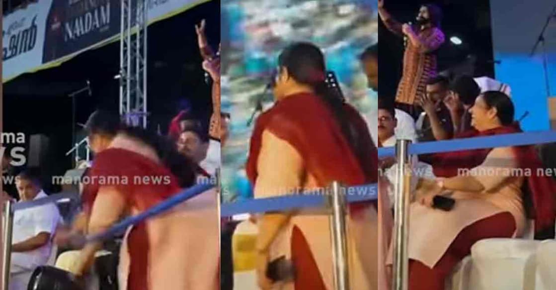 Screengrab of Uma Thomas' accident at Kaloor. Photo: Manorama News