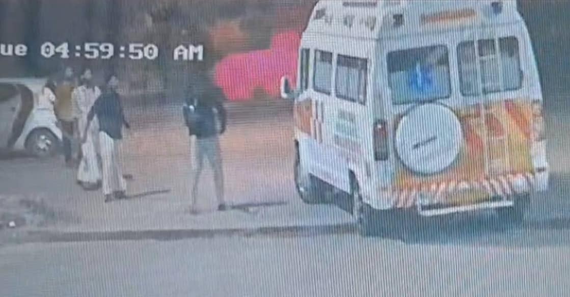 In a related incident, an ambulance carrying injured KSU activists was attacked at Muringoor. Photo: Screengrab/CCTV footage. 