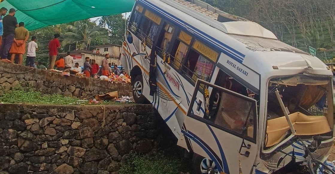 Minibus which met with an accident at Thulapally. Photo: Special arrangement. 