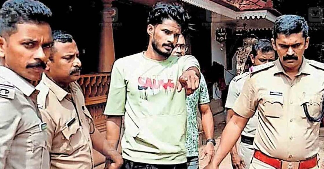 Police take accused Neeraj for evidence collection. Photo: Manorama