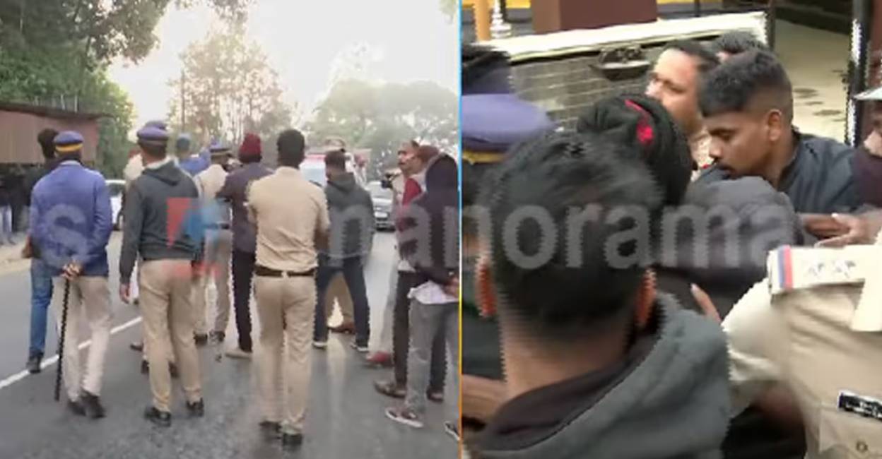 UDF activists stage protest. Photo: Screengrab/ Manorama News