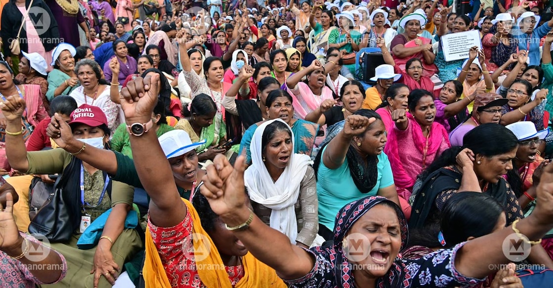 ASHA workers during their strike at the Kerala Secretariat. Photo: Manorama. 