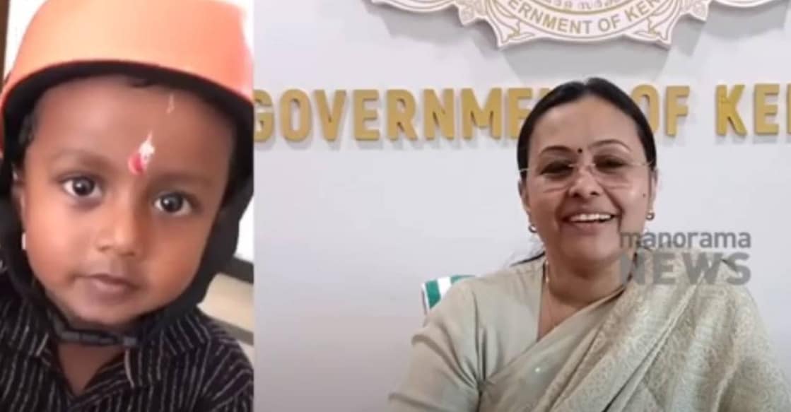 sanku-veena-george Sanku in the viral video and minister Veena George. Photo: Screengrab from Facebook video