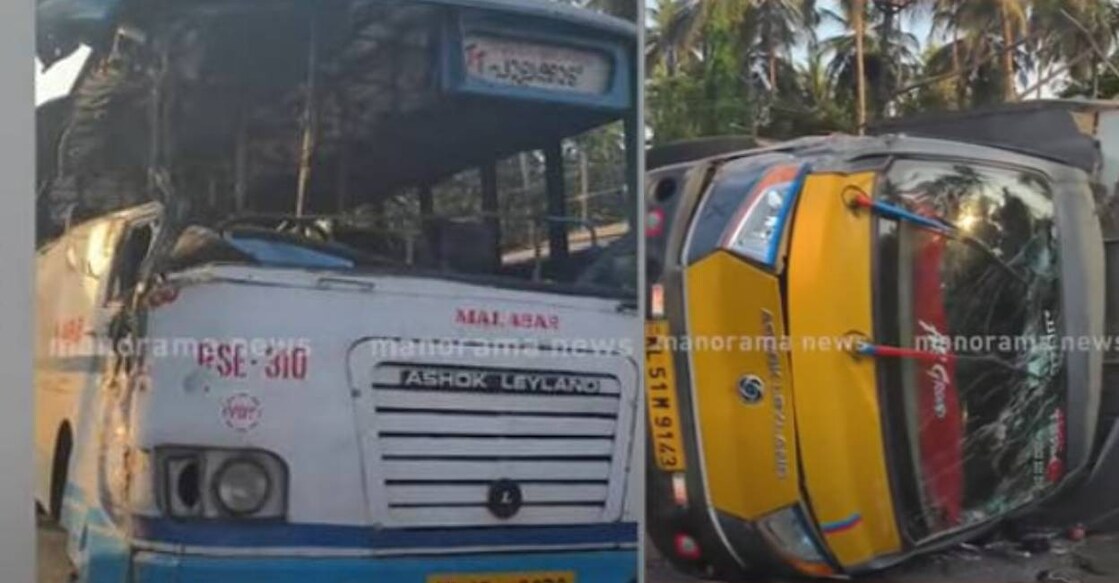 KSRTC bus en route to Palakkad collided with the lorry in Perinthalmanna. Photo: Screengrab/ Manorama News
