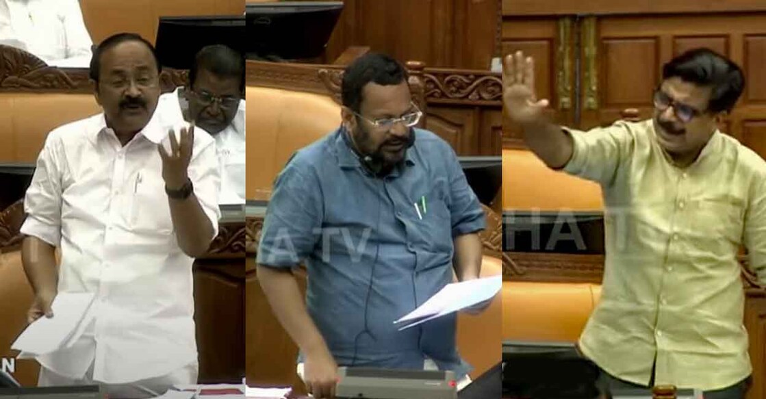VD Satheesan, K Rajan, Mathew Kuzhalnadan. Photo: Screengrab/Sabha TV