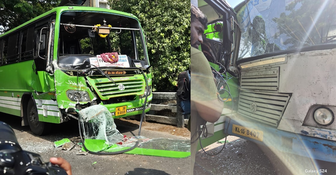The KSRTC bus was headed to East Fort, and the private bus was going to Pappanamcode. Photo: Special Arrangement