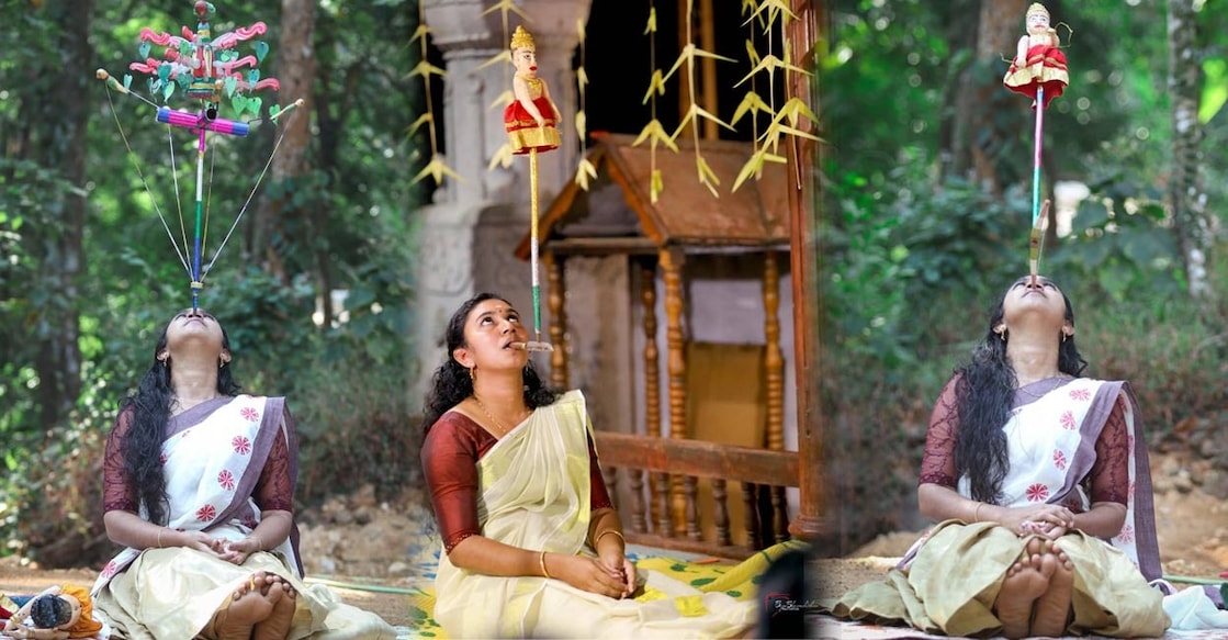 Ranjini KS is the lone performer of Nokkuvidya paavakali in Kerala. Photo: Special arrangement.