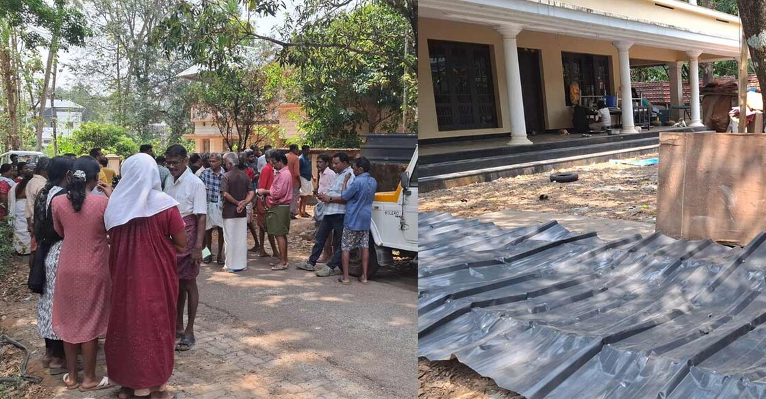 Residents protesting in front of the house where 42 dogs are sheltered.  Photo: Manorama Online
