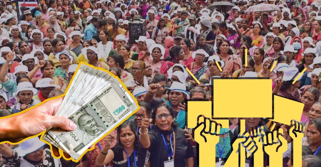 Protesting ASHA workers. Photo: Canva