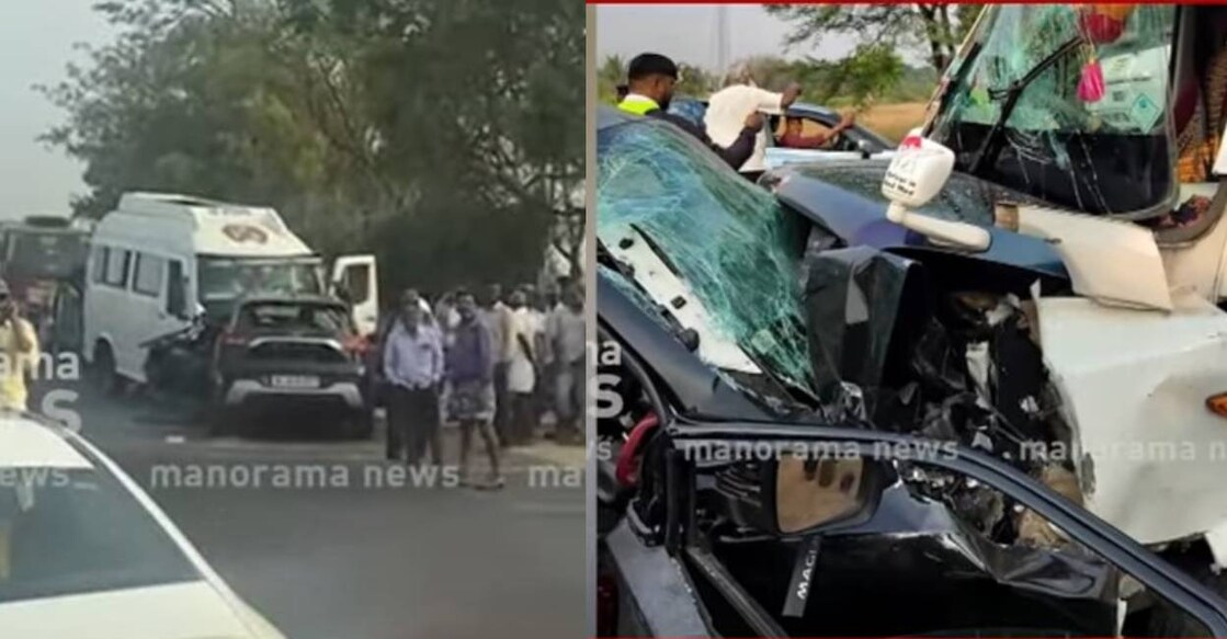The car collided with a tempo traveller in the wee hours of Tuesday. Photo: Screengrab/ Manorama News