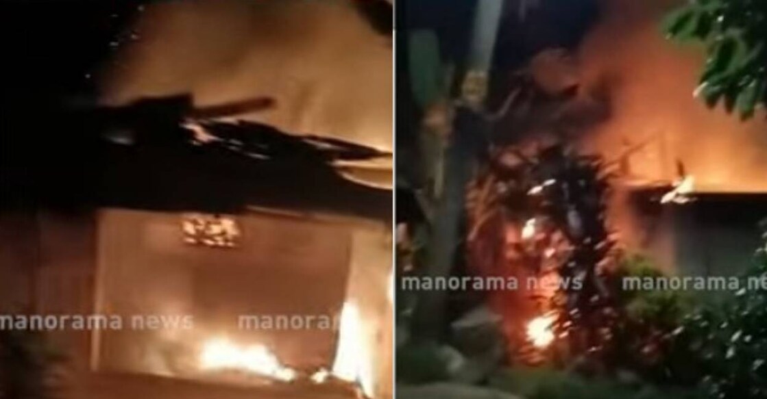 fire-pathanamthitta-c The house caught fire around 8.30 pm on Saturday. Photo: Manorama News