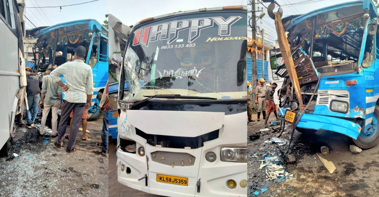 Private bus driver Kamalaksha (46), of Kelukunnil, sustained serious injuries. Others suffered minor injuries, said the hospital. Photo: Special arrangement. 