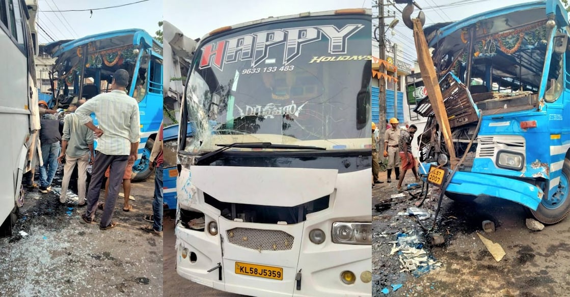 kasaragod-bus-accident Private bus driver Kamalaksha (46), of Kelukunnil, sustained serious injuries. Others suffered minor injuries, said the hospital. Photo: Special arrangement.