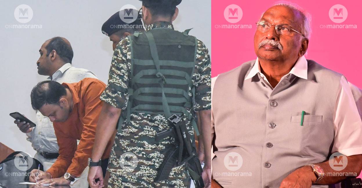 This combination of photos shows ED official raid Gokulam Grand, corporate of the business group in Kozhikode (left) and Gokulam Gopalan (left). Photo: Manorama