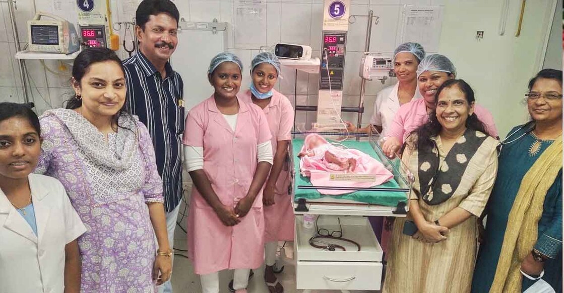The Ernakulam General Hospital medical staff with baby Nidhi. Photo: Special arrangement