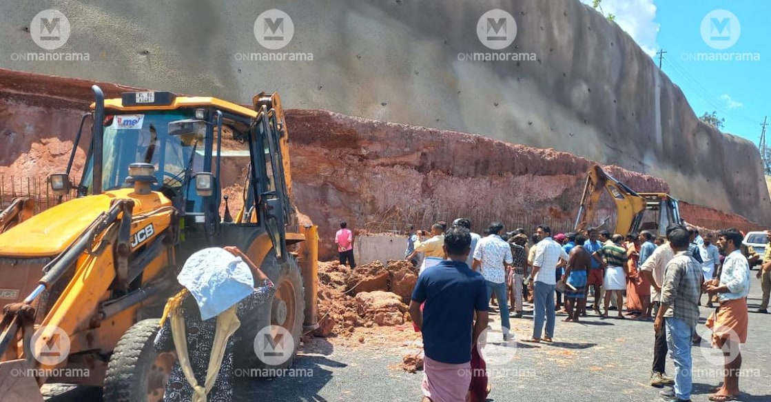 kasaragod-hillock-collapse Construction of NH66 collapsed at Mattalayi near Cheruvathur on Monday. Photo: George Poikayil