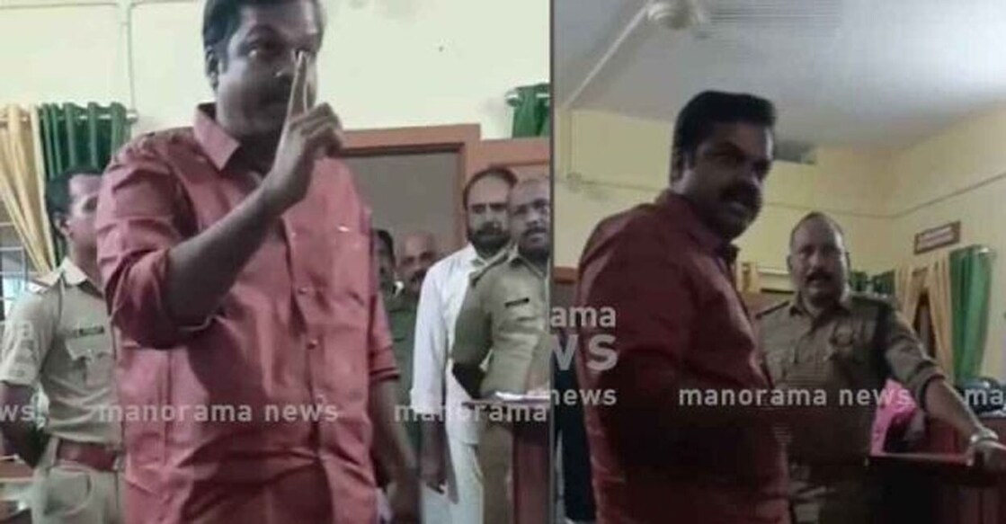 Video footage showed the MLA threatening Forest Department officials at the Padam Forest Station. Photo: Manorama News