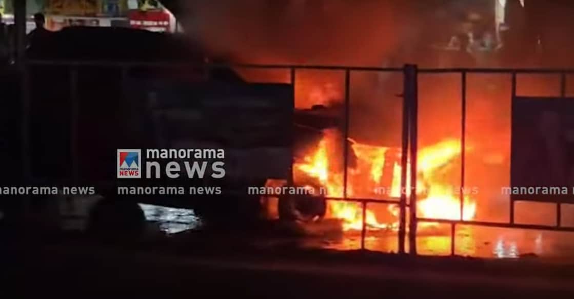 kochi-car-fire A screengrab showing the car on fire in Kochi.
