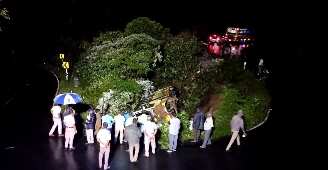 The bus overturned and plunged into a 20-foot-deep gorge. Photo: Special Arrangement