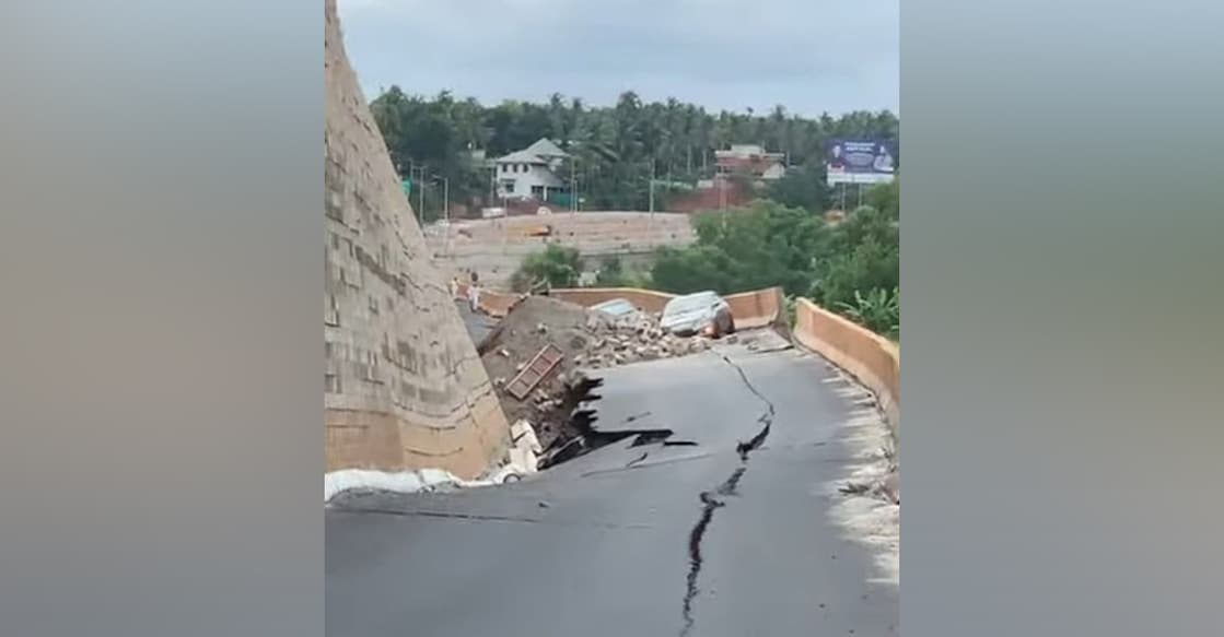 The collapsed section of the road. Photo: Special Arrangement