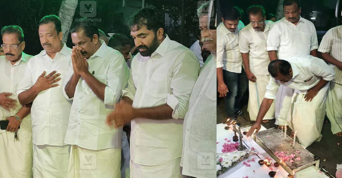 vincent-mla-oommen-chandy-tomb Kovalam MLA Vincent and Puthuppally MLA Chandy Ommen at former Kerala chief Minister Ommen Chandy's tomb. Photo: Manorama