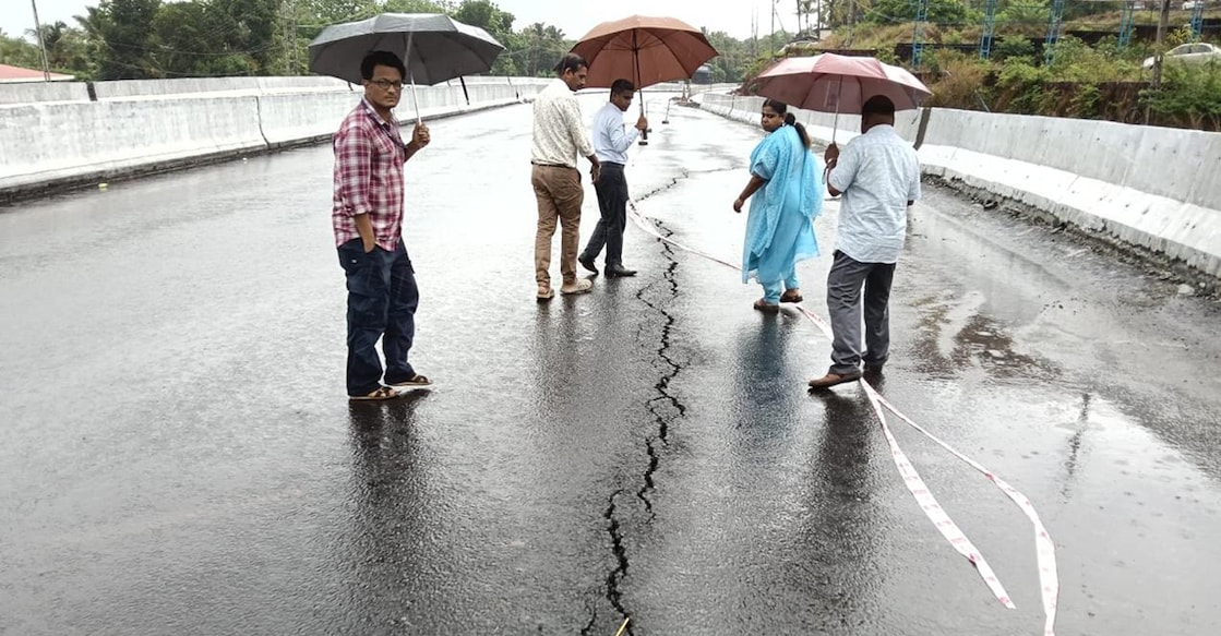 Cracks seen on the national highway stretch opposite Christ CMI School near Kalyan Road. Photo: Special arrangement