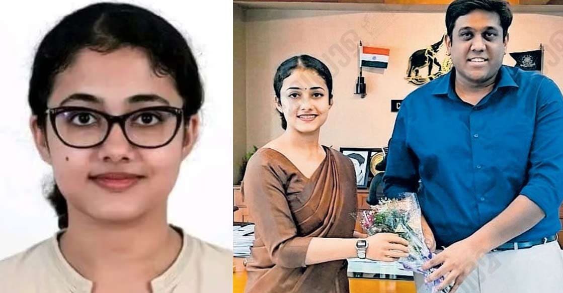 Parvathy Gopakumar, who took charge as the Assistant Collector is being greeted by Collector NSK Umesh. Photo: Manorama