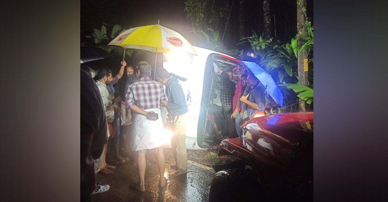 Police and locals near the bus involved in the accident. Photo: Special arrangement