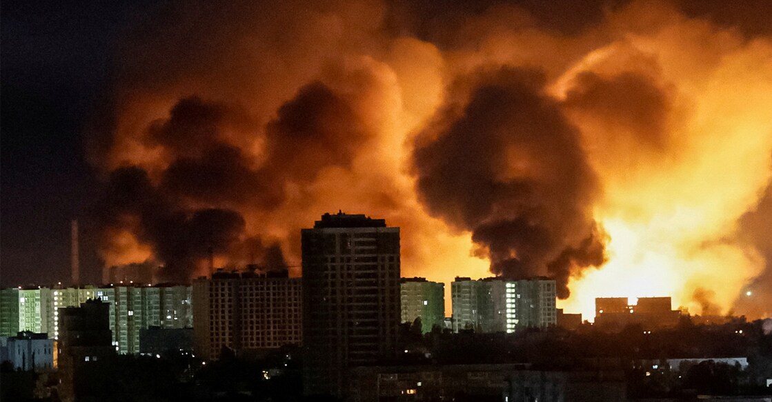 Smoke seen rising after a Russian air strike in Kyiv. Photo: Reuters