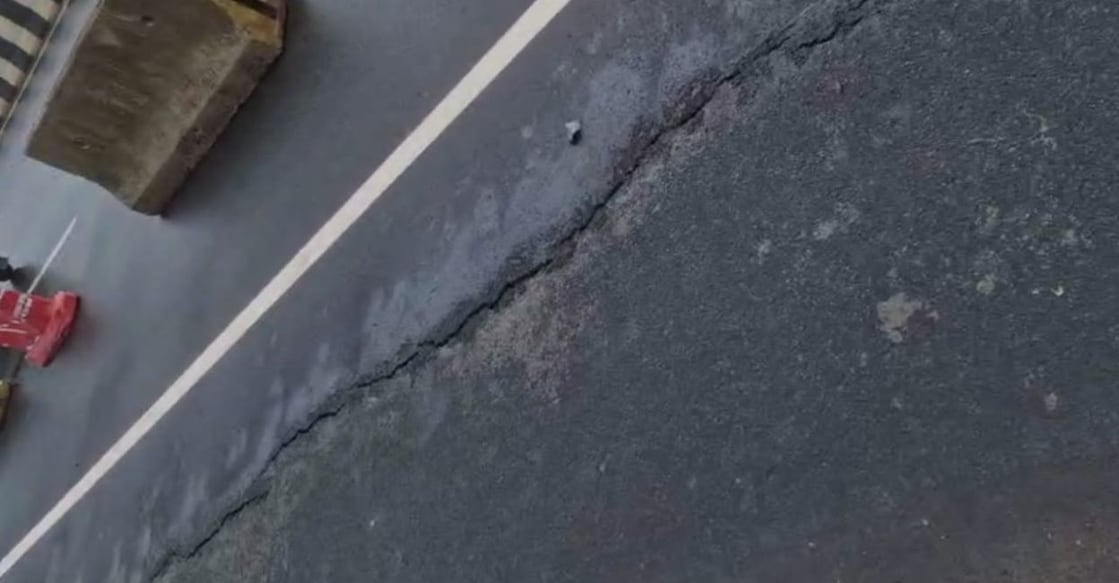 Cracks on NH 66 Kozhikode Cracks that appeared on the National Highway 66 in Kozhikode. Photo: Special Arrangement