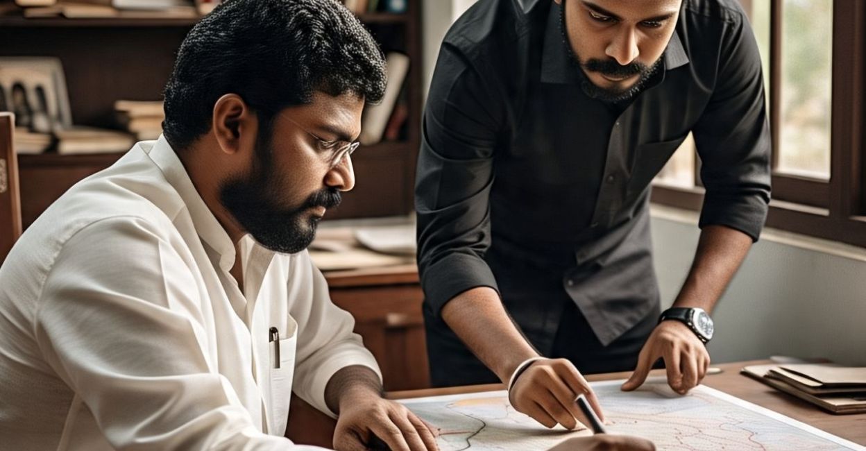 A man drawing a map. Photo: AI-generated / Meta AI