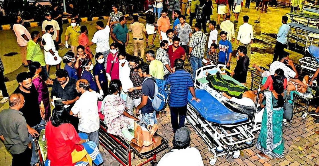 A view of patients evacuated from the building that caught fire. Photo: Manorama 