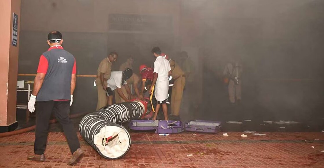 Fire and Rescue personnel at the Kozhikode Medical College Hospital. Photo: Manorama